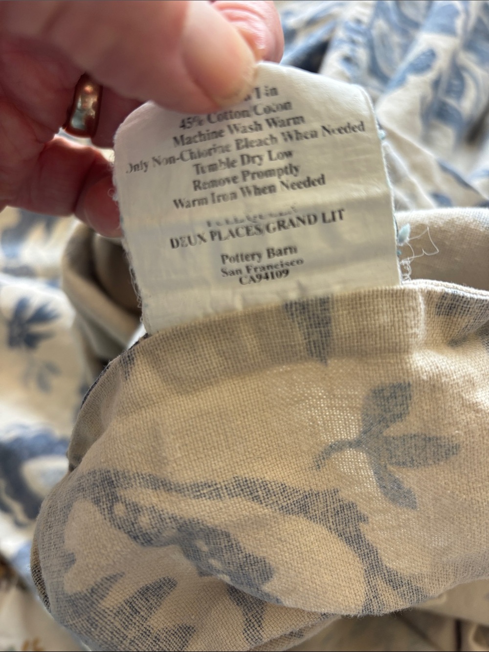 Pottery Barb Linen blend blue and cream floral print duvet queen/full - Picture 5 of 5